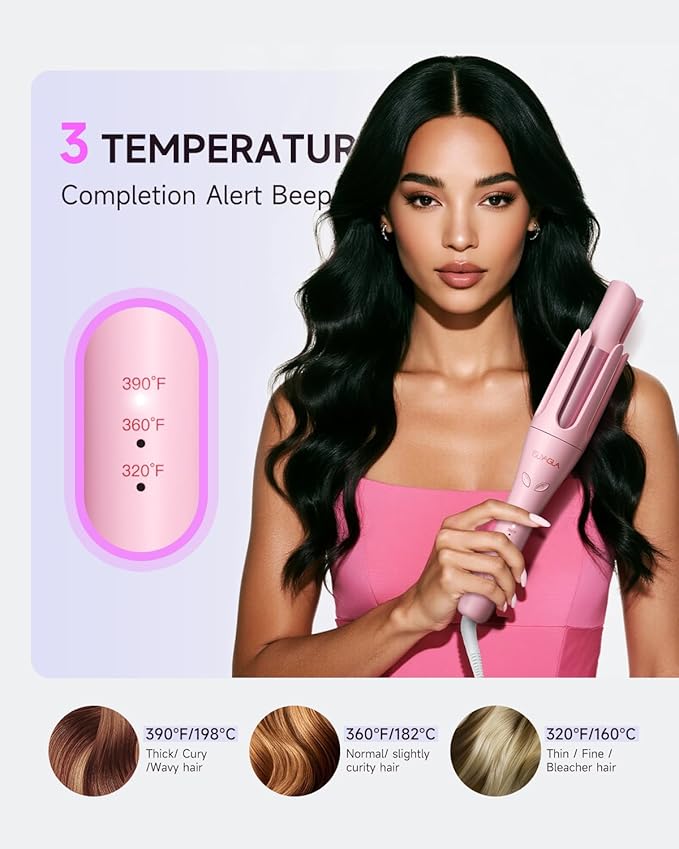 Automatic Curling Iron,1 1/4 Hair Curler with 3 Temperatures, 10S Fast Heating, 2-Way Rotation, 30 Min Auto Shut-Off, 500 Million Ionic, Anti-Scald-Tangle for Long Hair