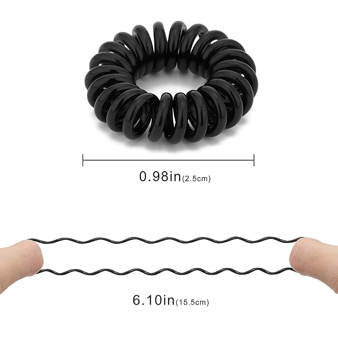 Spiral Hair Ties (Small Black, 50 Pcs Plastic Spiral) - Coil Ponytail Holders for Thick Hair, No Crease Phone Cord Ties for All Types