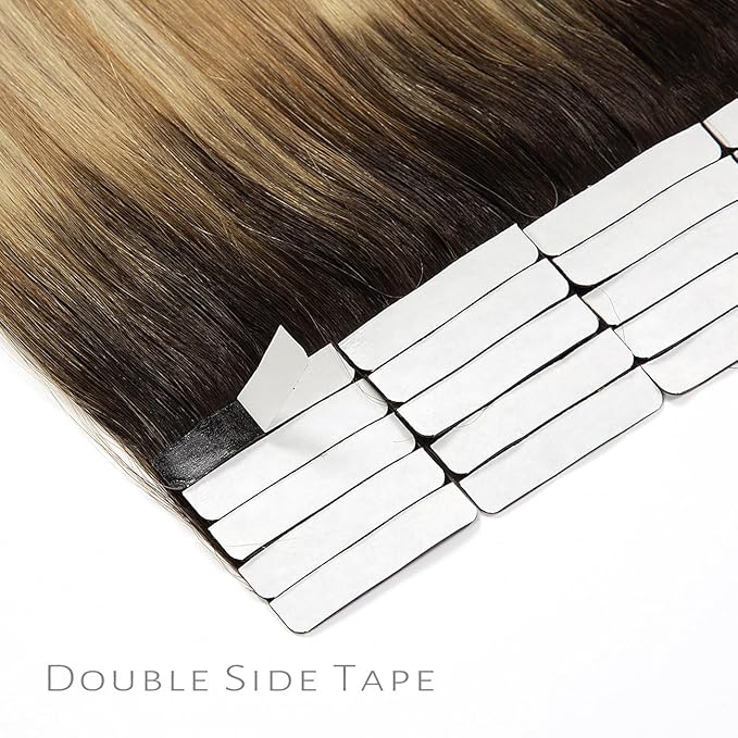 Lacer Remy Human Hair Extensions Tape Ins 20 Inch Tape in Real Human Hair Extensions Pu Skin Weft Color Caramel Blonde Mixed Bleach Blonde with Darkest Brown Roots 50 Gram R#2-27/613
