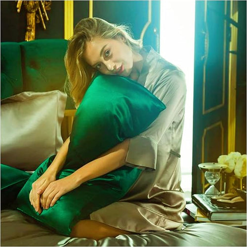100% Mulberry Silk Pillowcase for Hair and Skin Made in USA, Real 22 Momme King Silk Pillow Cases with Zipper, Organic, 6A Grade, Washable, Anti Acne, 1 Pc 20"x36" (King, Emerald)