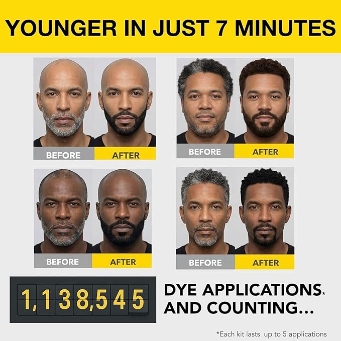 Reusable Hair & Beard Dye System for Men – Up to 5 Uses | 7-Minute Natural-Looking Gray Coverage | No-Drip Cream with SkinArmour® – Cleverman (Black for Black Men)