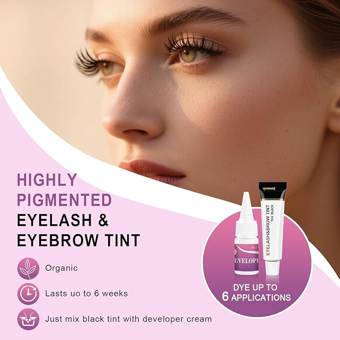 Eyelash & Eyebrow Color Kit, Professional Instant Lash & Brow Color Kit, Easy to Use with Natural Results, DIY Hair Coloring Eye Brow & Eye Lash Set for Beginner Salon Beauty 7ml (Black)