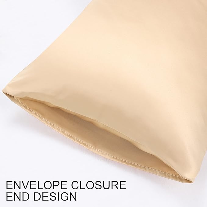 uxcell 2 Pack Silk Satin Pillowcase for Hair and Skin, Cool, Silky, Soft Breathable Pillow Cases Queen Size 20x30 Inch Sateen Pillowcase Champagne with Envelope Closure