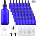 42 Pack 4oz Cobalt Blue Glass Bottles with Glass Eye Droppers for Essential Oils, Perfumes & Lab Chemicals (Brush, Funnels, 3 Extra Droppers, 48 Pieces Labels & 30ml Measuring Cup Included)