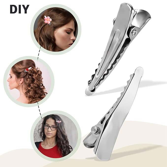 100 Pcs Alligator Hair Clips, Silver Metal Alligator Hair Pins Silver Hair Clips Small Crocodile Clips Flat Hair Bow Clips for Hair Accessories Crafts Accessory DIY Supplies