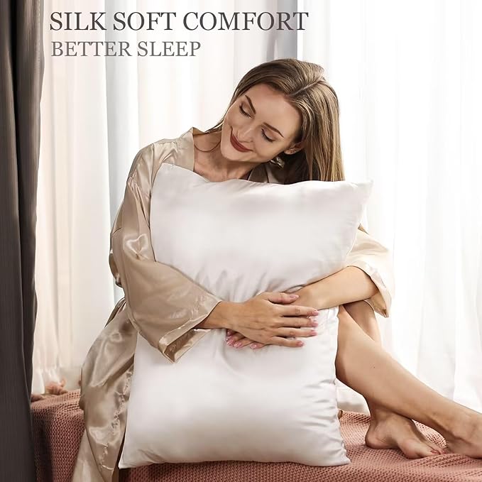 Adubor 100% Silk Pillowcase - Mulberry Silk Pillow Cases, 23 Momme 6A Grade Fibers, Silk Pillow Case for Hair and Skin Health, with Hidden Zipper (Queen 20''x30'', Lvory White, 2PC)