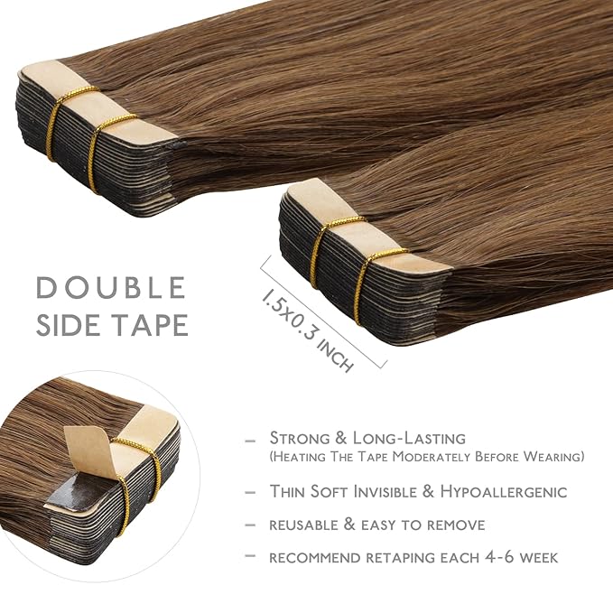 WENNALIFE Tape in Hair Extensions Human Hair, 20pcs 50g 14 inch Light Auburn Brown Remy Hair Extensions Straight Human Hair Tape in Extensions Skin Weft Tape Extensions Human Hair