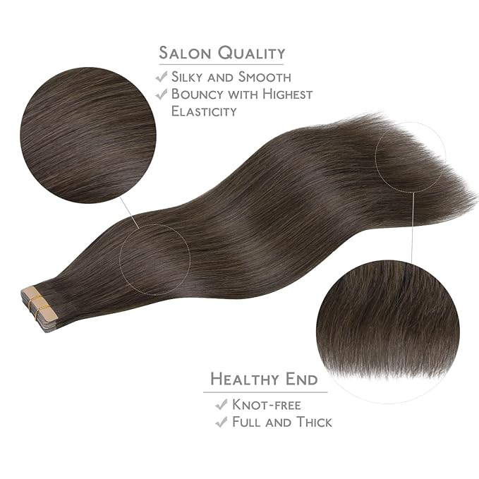 WENNALIFE Tape in Hair Extensions Human Hair, 20pcs 60g 26 inch Cool Dark Brown Remy Hair Extensions Straight Human Hair Tape in Extensions Tape Ins Straight Extensiones De Cabello Humano Skin Weft
