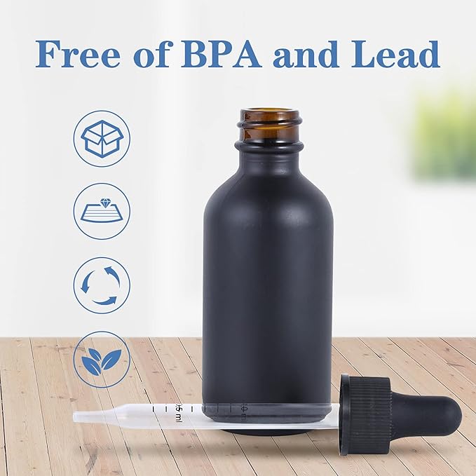 1 oz Dropper Bottle 24 Pack Amber Glass Boston Bottles 30ml with Eye Droppers Black Caps for Essential Oils, Perfume, Leak Proof Travel Bottles for Liquids