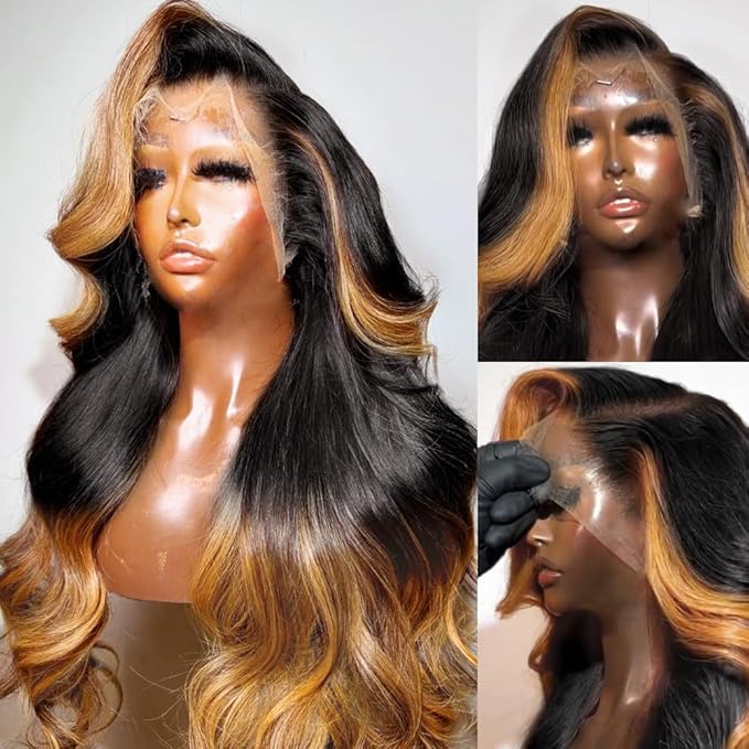 200% Density 13x6 Lace Front Wigs Human Hair Pre Plucked Body Wave HD Transparent Ombre Lace Front Wigs Glueless Wigs Human Hair 13x6 Balayage Wigs Human Hair Wigs For Women 30 Inch