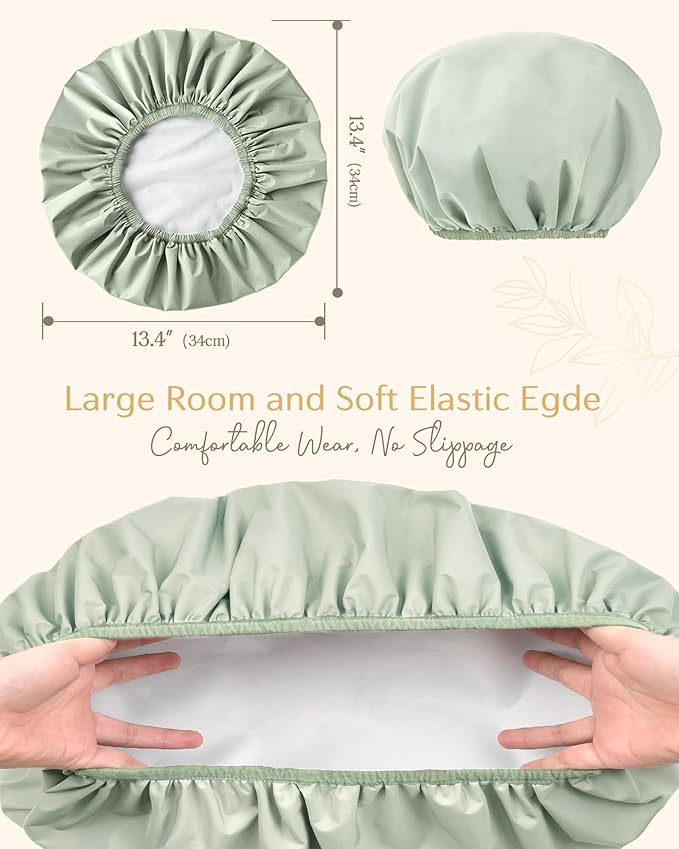 Yanibest Shower Cap Reusable Waterproof - Double Layer Shower Caps for Women, Washable Shower Bonnet with Soft Non-Slip Elastic Band, Bath Hair Hat for Most Hair Types