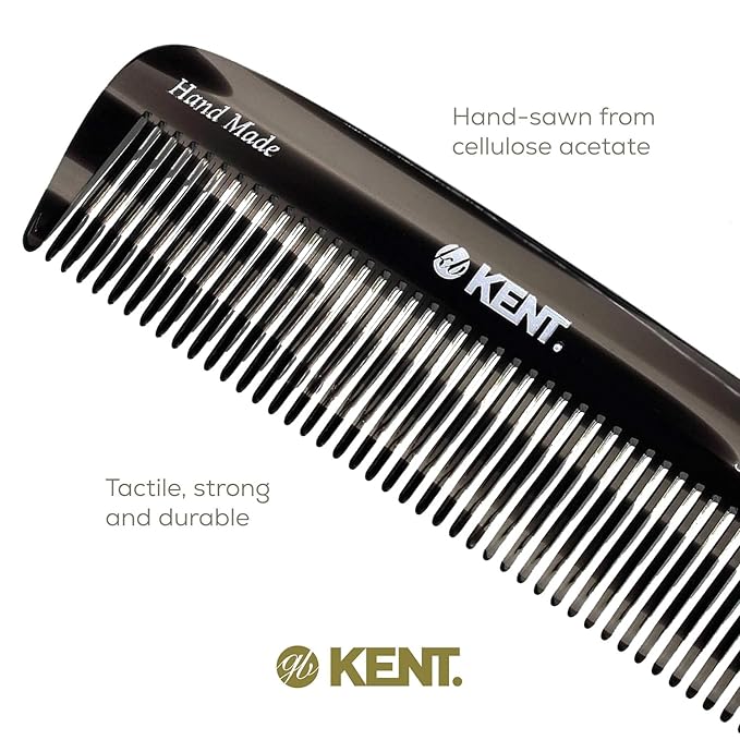 Kent 12T Black Graphite Pocket Comb - Handmade Wide Tooth Hair Comb for Men, Women, and Kids - Travel, Beard, and Mustache Comb - Saw Cut and Hand Polished Made in England