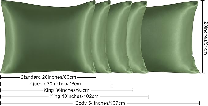 NTBAY 2 Pack Satin King Pillowcases for Hair and Skin, Luxurious and Silky Pillow Cases with Envelope Closure, 20x40 Inches, Olive Green