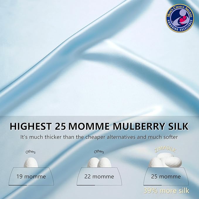 ZIMASILK 25 Momme 100% Pure Mulberry Silk Pillowcase for Hair and Skin Care, Highest Grade 6A Pillow Cases for Women, Long-Lasting Durablity, Gift for Women Men, 1Pc (Queen 20"x30", Light Blue)
