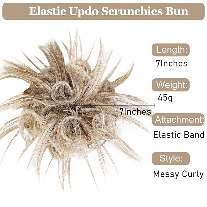 HMD Tousled Updo Messy Bun Hair Piece Hair Extension Ponytail With Elastic Rubber Band Updo Bun Synthetic Hairpieces for Women