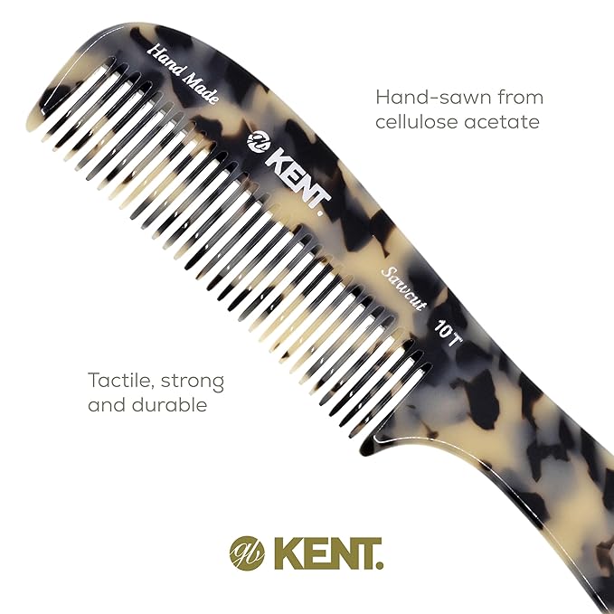 Kent 10T TW Large Detangler Comb, Handmade Wide Tooth Comb for Curly Thick Hair, Detangling Combs For Wet and Dry Hair, Saw-Cut and Hand Polished Made in England