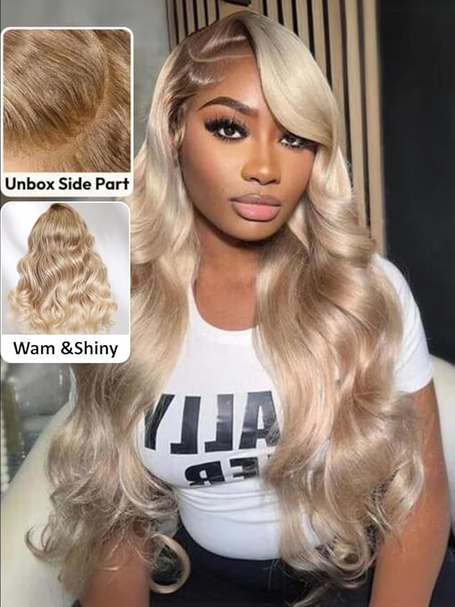 KLAIYI Ombre Ash Blonde Loose Body Wave Pre Everything Glueless 13x4 Lace Front Wigs Human Hair Balayage Precut Pre Plucked Bleached Bye Bye Knots 30S Ready to Wear and Go Wig Beginner Friendly 16Inch
