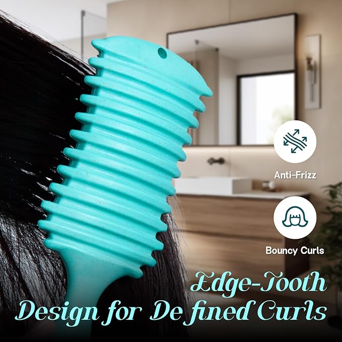 Curly Hair Brush, 5-in-1 Detangling & Curl Defining Brush for Curly Hair Wet or Dry, Shaping & Styling Brushes with Less Pulling for Women & Men (Teal)