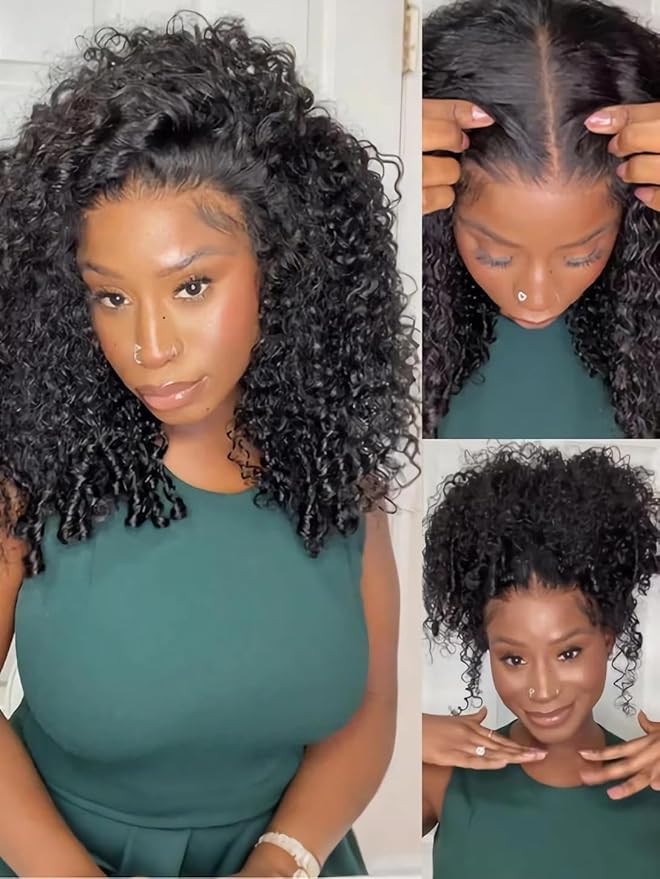 Julia Hair 7x5 Lace Water Curly Texture Wig With Finger Coil Ends Glueless Wigs Human Hair Put On and Go Invisible Lace Pre Plucked Pre Cut Bleached Knots Natural Hairline 24 Inch