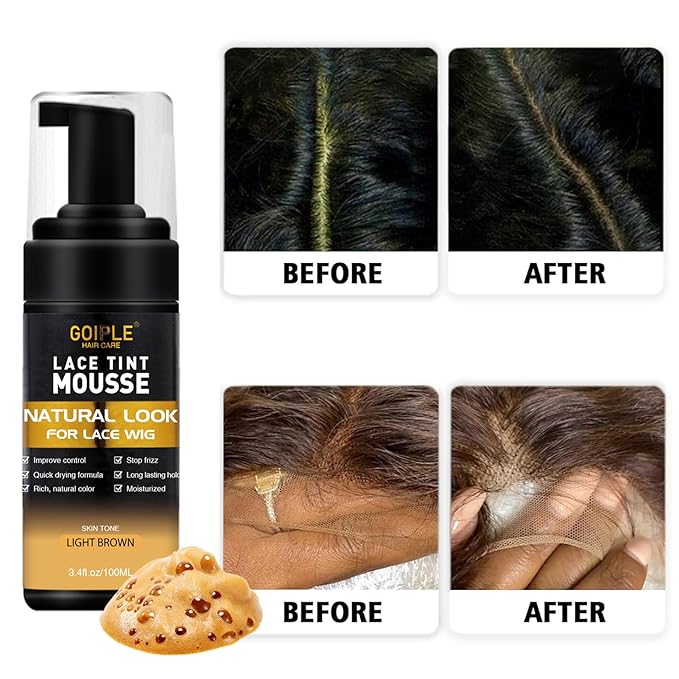 Lace Glue Kit Complete Set with Lace Tint Mousse, Lace Melting Spray Wig Glue for Women's Wigs and Hairpieces - Wig Installation Kit & Tape in Extension Rmover & Cap (Light Brown)