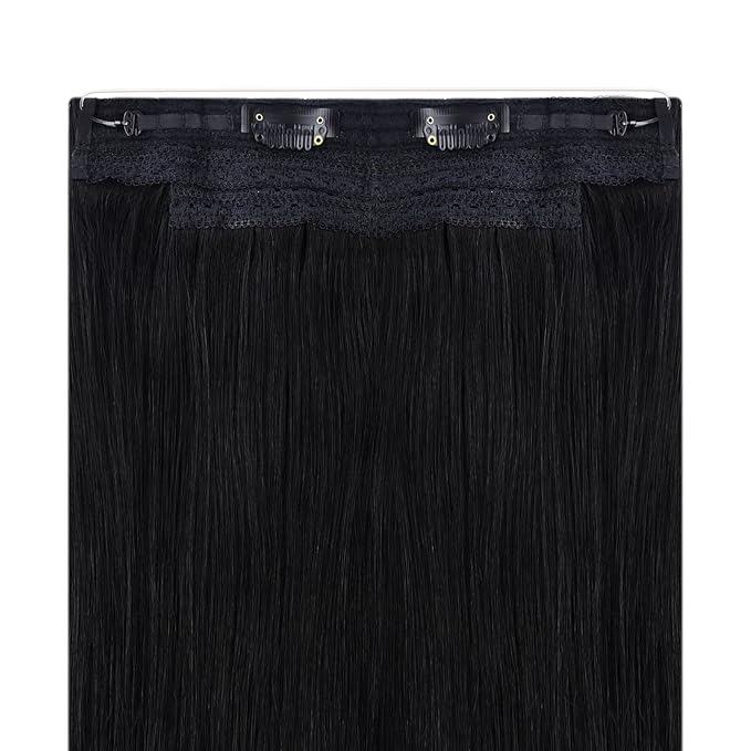 YoungSee 130G Black Wire Hair Extensions for Women Jet Black Hair Extensions Wire One Piece Hair Extension Real Human Hair Remy Hair 20Inch
