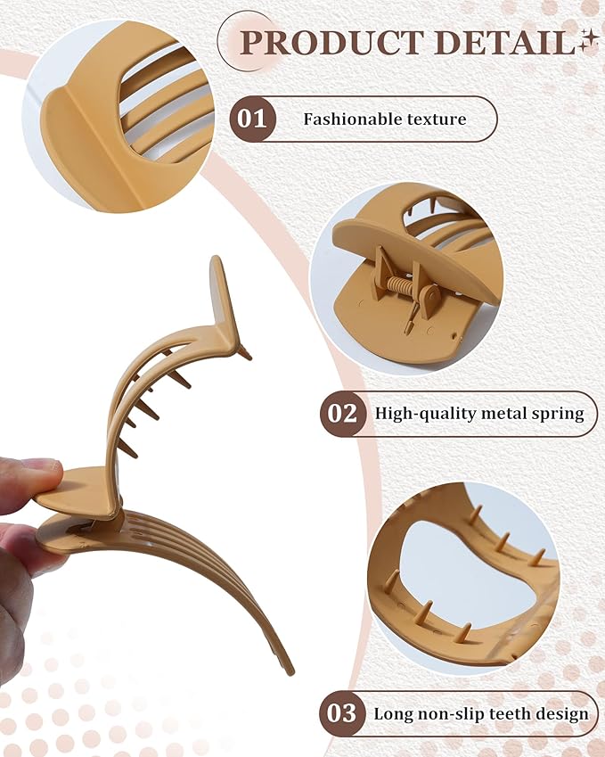 6 Pack Flat Hair Clips for Women, No-Slip Flat Claw Clips,Large Strong Hold Square French Claw Clips for All Hair Textures(Glossy Leopard Print 2)