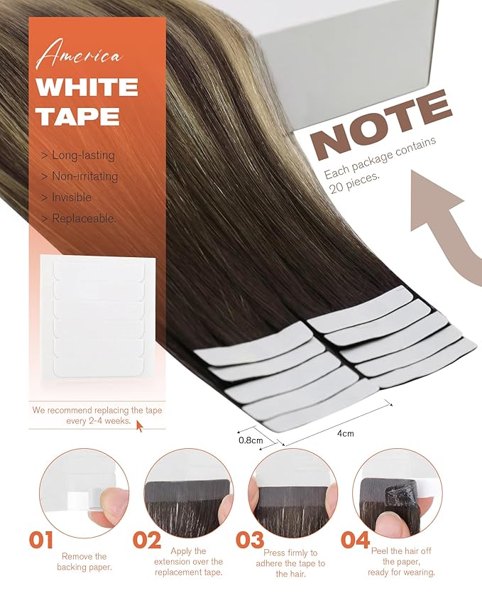 Sunny Hair Tape in Hair Extensions Human Hair Brown Balayage Blonde Tape in Extensions 14 Inch Real Hair Extensions Tape in 20Pcs 50g