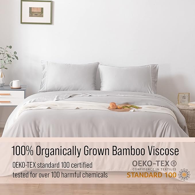 Bella Coterie | Luxury Bamboo Viscose Queen Size Pillowcase Set | 100% Organically Grown | Ultra Soft | Cooling | 2 Pcs [Grey Mist]