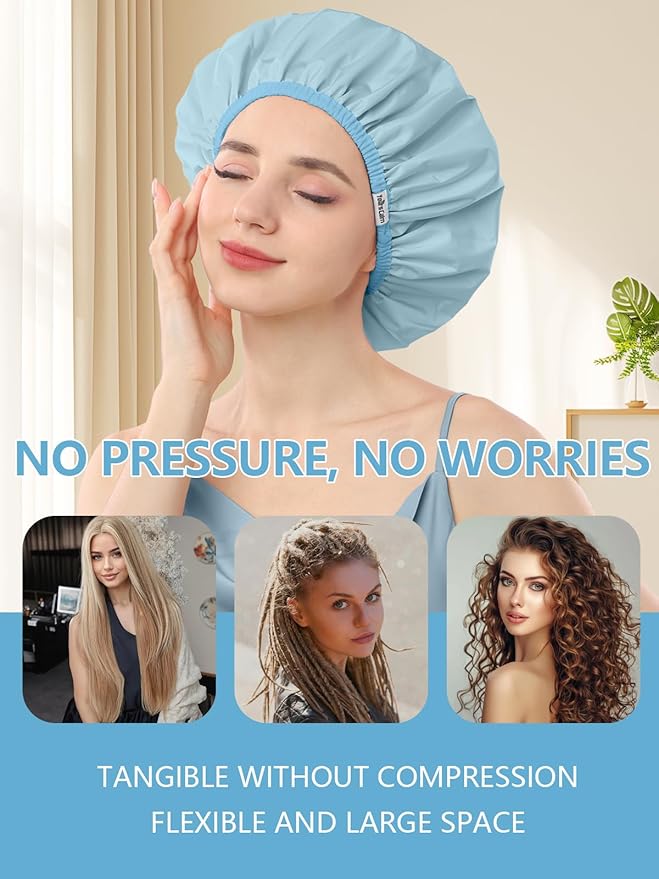 Years Calm Shower Caps For Women Reusable Waterproof，Pattern And Solid Color Dual-Layer Design For Dual-Layer Usable，Protects Hair In Shower, Spa, Cooking, Clean & Travel (Bell Orchid, Extra Large)