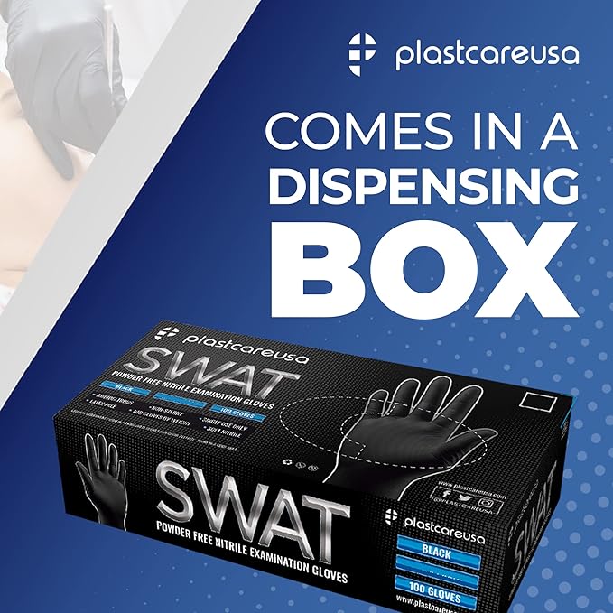 100 Nitrile Exam Gloves 3.5 Mil - Latex & Powder Free, Disposable Non-Sterile Protective Gloves By PlastCare