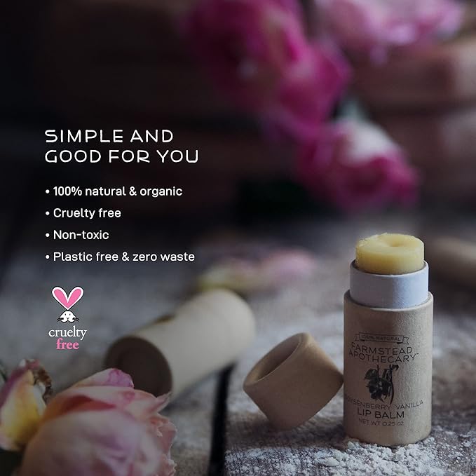 Farmstead Apothecary 100% Natural Lip Balm with Organic Beeswax, Organic Shea Butter & Organic Coconut Oil, Boysenberry Vanilla 0.2oz