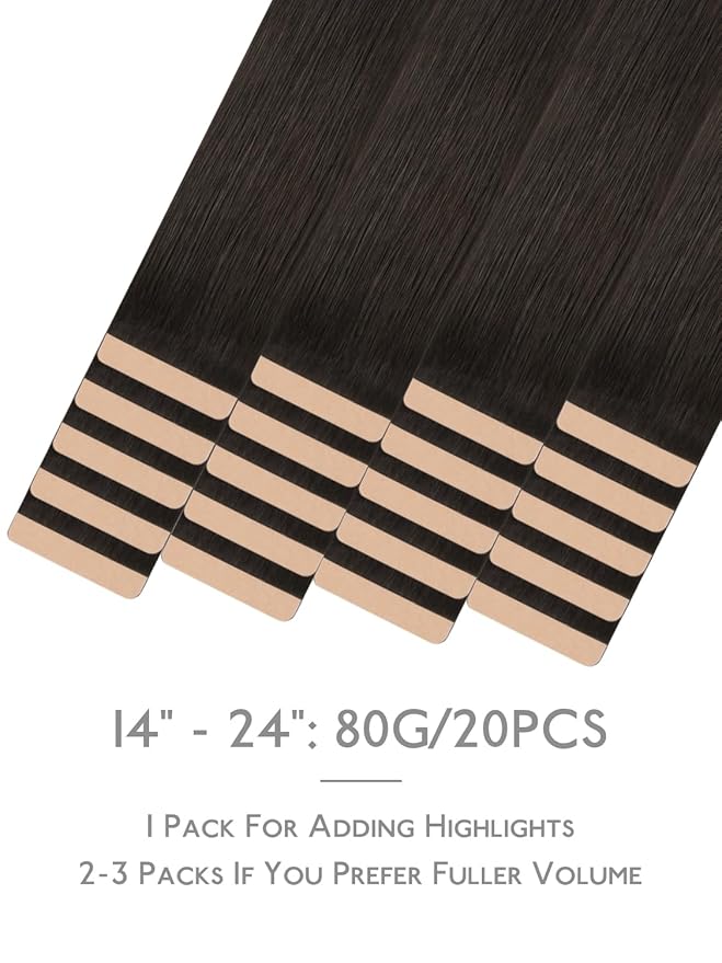 WENNALIFE Fuller Tape in Hair Extensions Human Hair, 20 inch 20pcs 80g Dark Brown Remy Hair Straight Tape in Extensions Thicker Skin Weft Tape Ins Extensiones De Cabello Humano