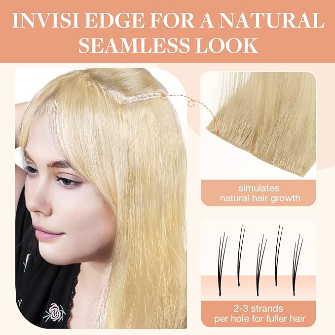 GOO GOO Invisi Edge Tape in Hair Extensions Human Hair, 18AT60A Pearl Ash Blonde Highlights 20pcs injected with 20pcs classical tape ins, 24inch 100g, Virgin Remy Hair, Natural Look