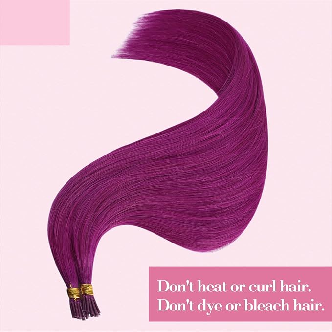 YoungSee I Tip Hair Extensions Human Hair Purple Itip Human Hair Extensions Colorful Human Hair Extensions I Tips Purple I-Tip Remy Hair 25g 40s Cold Fusion 14In for Party
