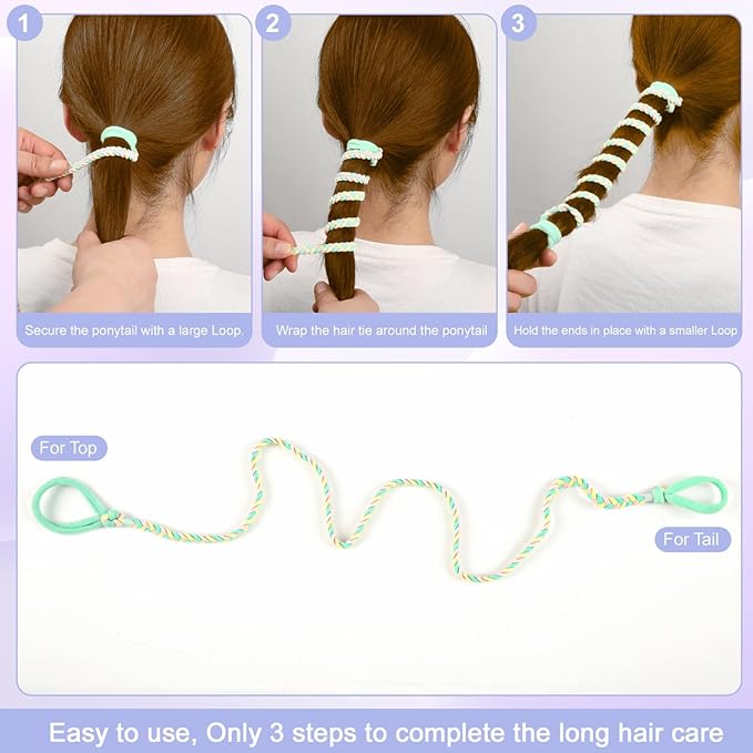 4 Pcs Spiral Hair Ties for Women & Girls, Rip Tie Hair Ties for Longhair, Elastic Braided Ponytail Holder, Tangle-Free, Effortless Styling for Gym, Running, Cycling, Surfing, Sports, Dark Color