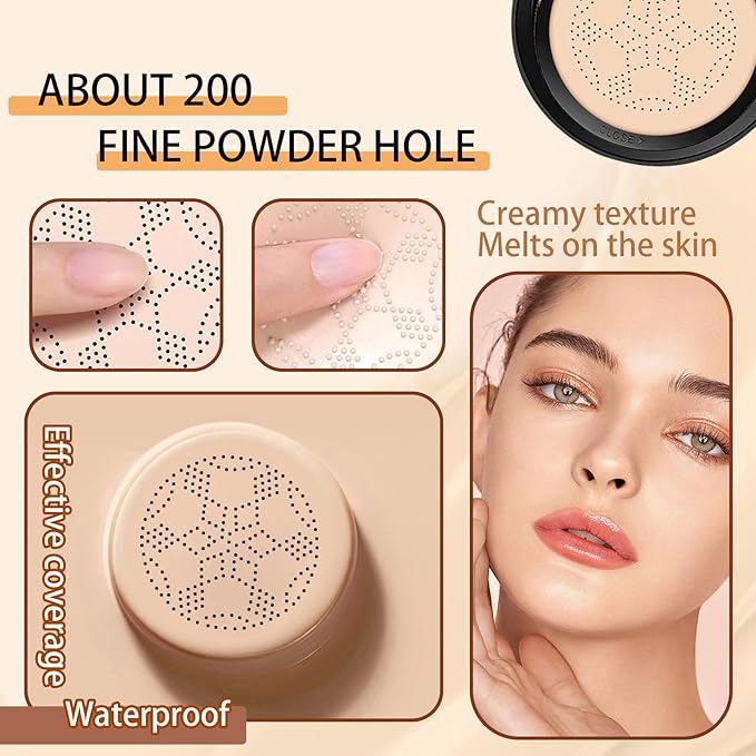 Mushroom Head Air Cushion CC Cream Foundation Makeup,Moisturizing Non-Greasy BB Cream Foundation,Long Lasting Matte Concealer Full Coverage Face Makeup Liquid Foundation for All Skin Types(Ivory)