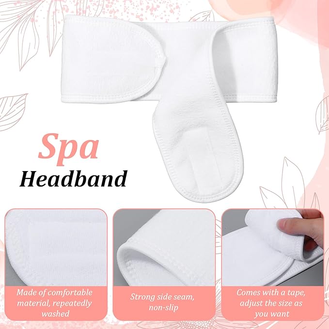 30 Pack Spa Headbands, Adjustable Terry Cloth Hair Wrap for Women, Facial Makeup Shower Sports Headband White