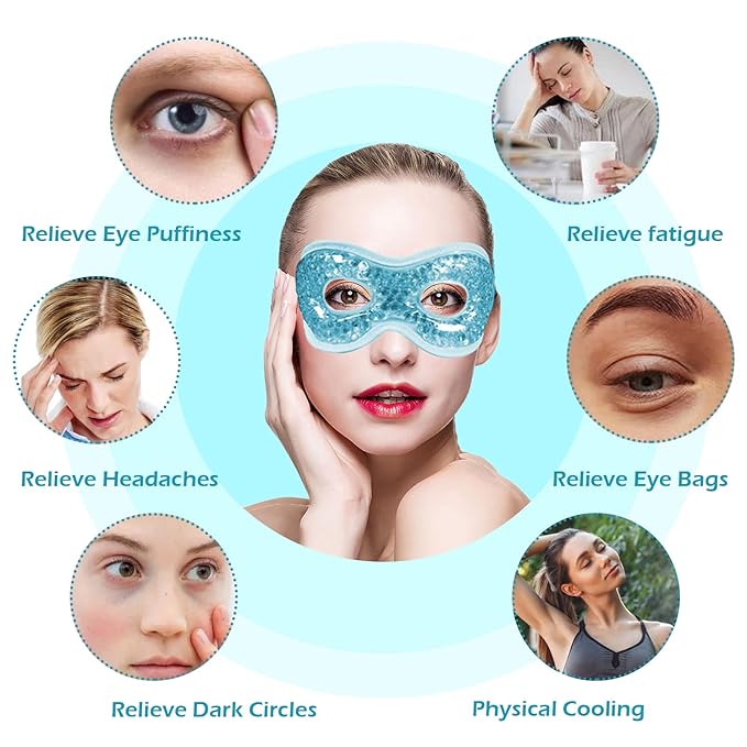 Permotary 2PCS Ice Gel Eye Mask Hot Cold Therapy Cooling Gel Beads Eye Mask,Reusable Hot Cold Compress Ice Eye Pack for Puffiness/Dark Circles/Eye Bags/Dry Eyes/Headaches/Migraines/Stress Relief