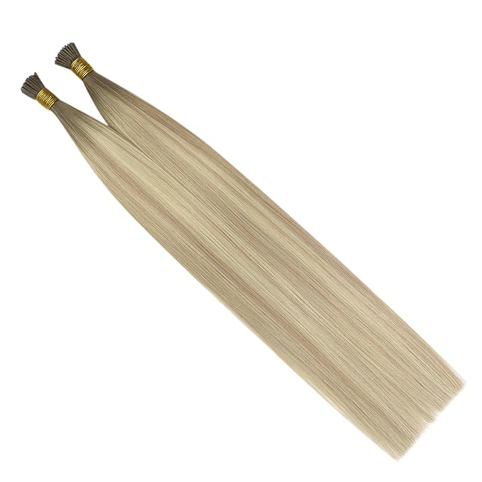 YoungSee I Tips Hair Extensions Ombre 14 Inch I Tip Extensions Ash Blonde Ombre Platinum Blonde Balayage Itip Hair Extension Real Human Hair 80s 50g Fusion Hair Extension for Short Hair