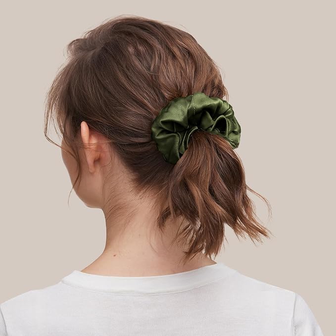 LILYSILK Silk Hair Scrunchies/Ties for Frizz & Breakage Prevention, 100% Mulberry, No Damage, Elastic ponytail Holders, 1Pc, Olive Green
