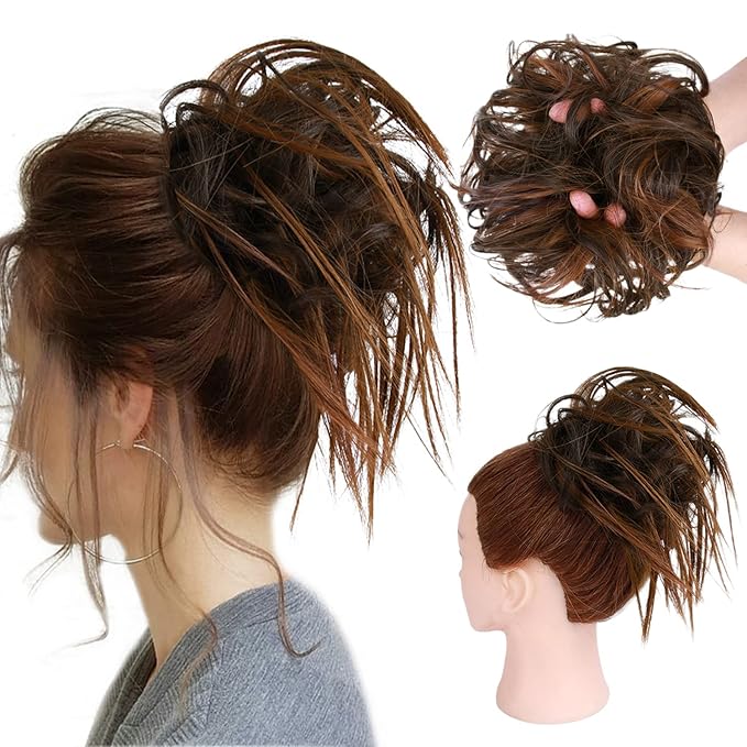 HMD Tousled Updo Messy Bun Hair Piece Hair Extension Ponytail With Elastic Rubber Band Updo Extensions Hairpiece Synthetic Hair Extensions Scrunchies Ponytail Hairpieces for Women 6AH30#
