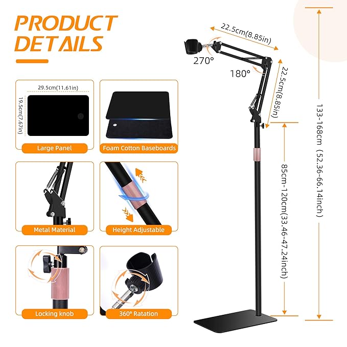 Hair Dryer Stand, 1.68M Height Adjustable, Hands Free Blow Dryer Holder with Heavy Base, 360 Degree Rotating, Work with 99% Dryers, Gift for Mom, Elder, Frozen Shoulder - Black