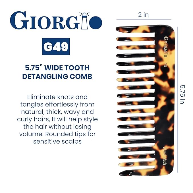 Giorgio G49 Yellow Tokio, Large Hair Detangling Comb, Wide Teeth for Thick Curly Wavy Hair, Detangler Comb For Wet and Dry, Handmade of Quality Cellulose, Saw-Cut, Hand Polished