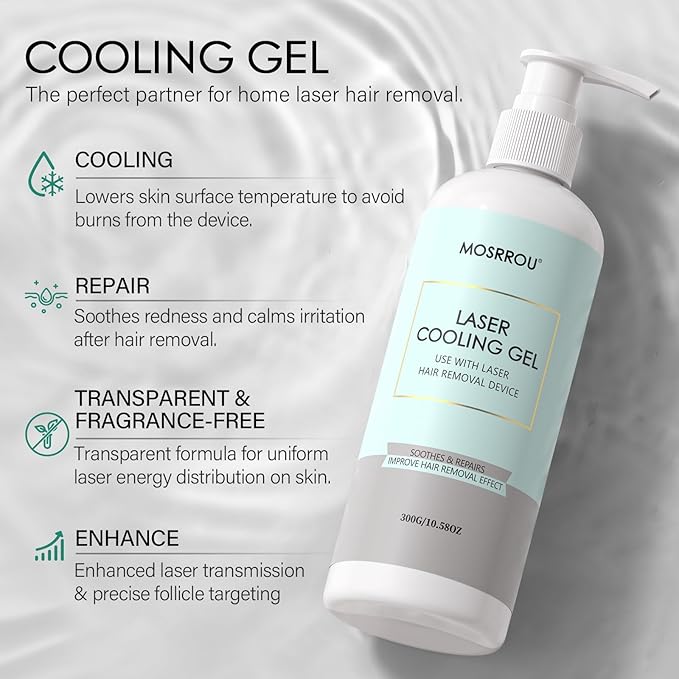 Cooling Gel for Hair Removal Device 300g Soothing Cooling Conductive Gel on Face Body Legs Arms Underarms for Woman and Men with Aloe Vera Centella Asiatica