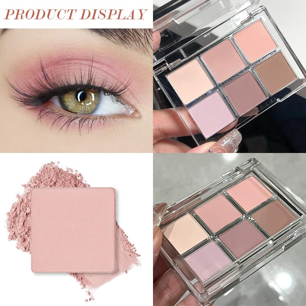 6Colors Glitter Matte Eyeshadow Palette, Natural Nude Brown Purple Coffee Shimmer Sparkly Eye Shadow Makeup, Warm Pastel Eyeshadows Palette, Long Lasting, Natural-Looking Women Girls Eye Shadow 01