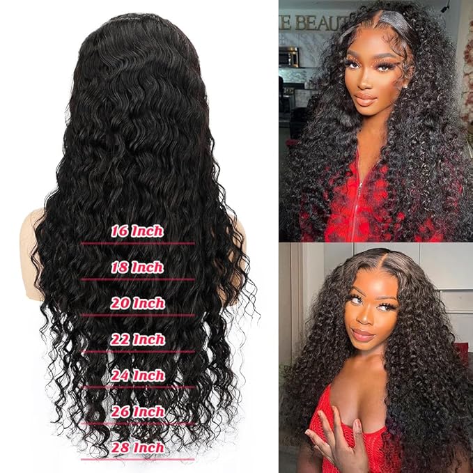 SOSATISFY Deep Wave Lace Front Wigs Human Hair 4x4 HD Transparent Lace Closure Wigs Glueless 180% Density Human Hair Wigs for Black Women Pre Plucked with Baby Hair (22 inch)