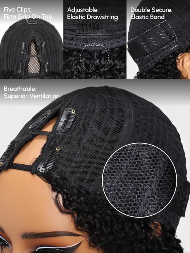 YIROO EasiContour V Part Wigs Human Hair Yaki Straight Human Hair Wigs No Leave Out Glueless Upgraded U Part Wigs for Women V Shape Clip in Vpart Wig No Sew in No Glue Beginner Friendly 16 inch