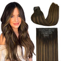 GOO GOO Clip in Hair Extensions Real Human Hair, Remy Human Hair Extensions Clip ins for Women, Natural Human Hair, 12inch 85g 7Pcs, #2/6/2 Balayage Dark Brown to Chestnut Brown