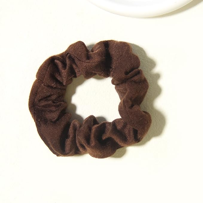 Cotton Hair Scrunchies Single Jersey Solid Color Ponytail Holders Elastic Hair Ties for Women Accessories (Coffee)