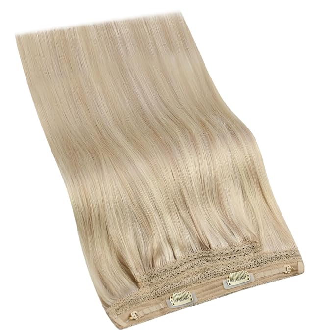 YoungSee Invisible Wire Hair Extensions Blonde Highlight Hair Extensions Wire Ash Blonde Highlights Bleach Blond One Piece Hair Extensions Real Human Hair Thick Remy Hair 20In 100g